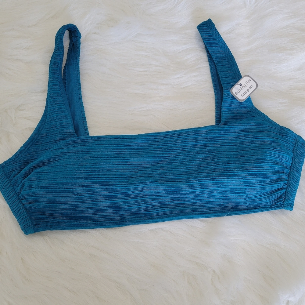 Time and Tru Peacock Blue Square Neck Raised Ribbed Bikini Top M 8-10 NWT